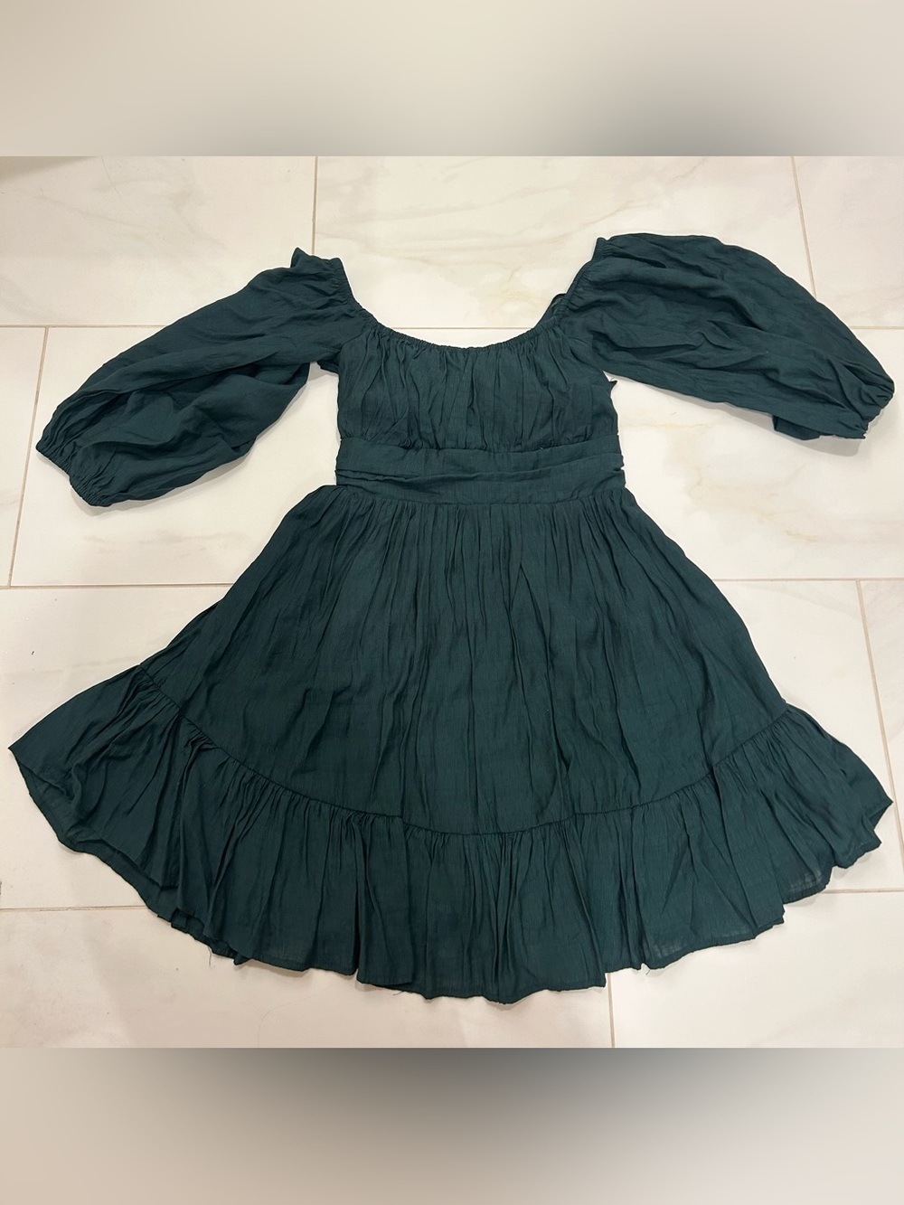 Dark Teal Puff-Sleeve Dress